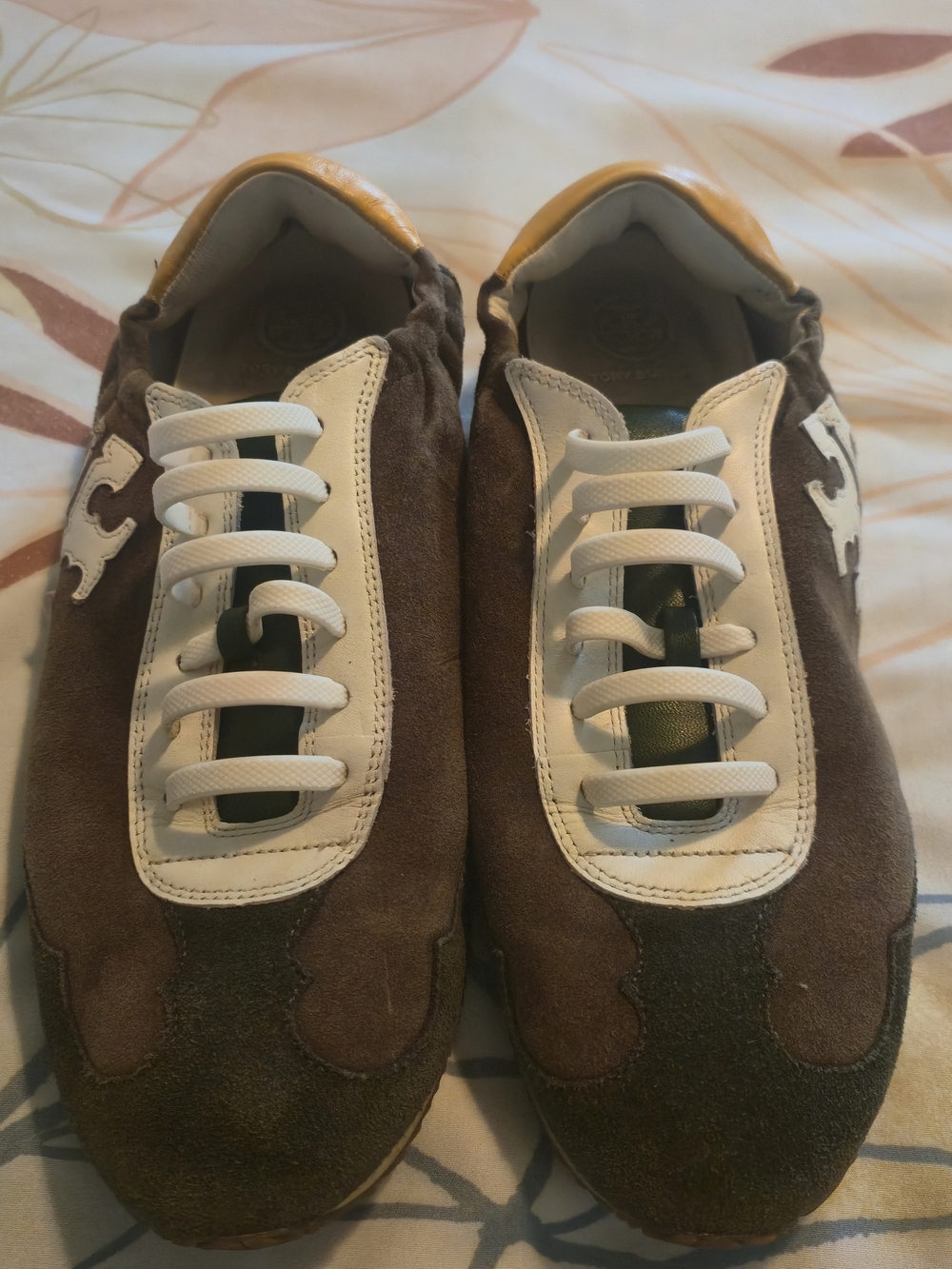 Tory Burch Green and Yellow Suede Athletic Sneakers